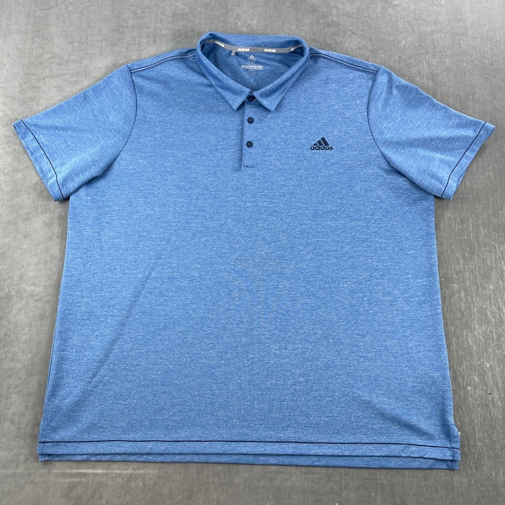 Adidas Mens 2XL Blue Golf Polo Shirt Heathered Short‎ Sleeve Breathable